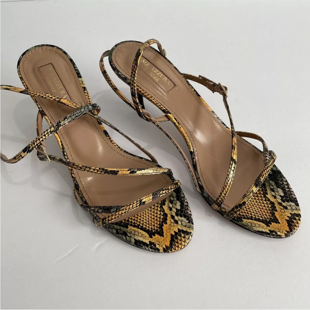 Aquazzura Carolyne Sandals Size 37 Kenya Snake Print 2.5" Heel Strappy